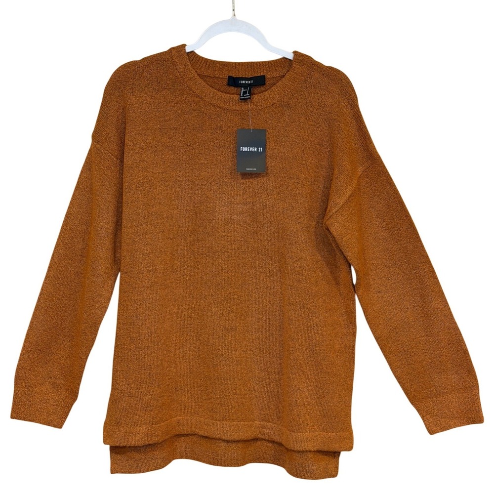 Forever 21 NWT‎ Womens Brown Orange Sweater Small Long Sleeve Crew Neck Winter
